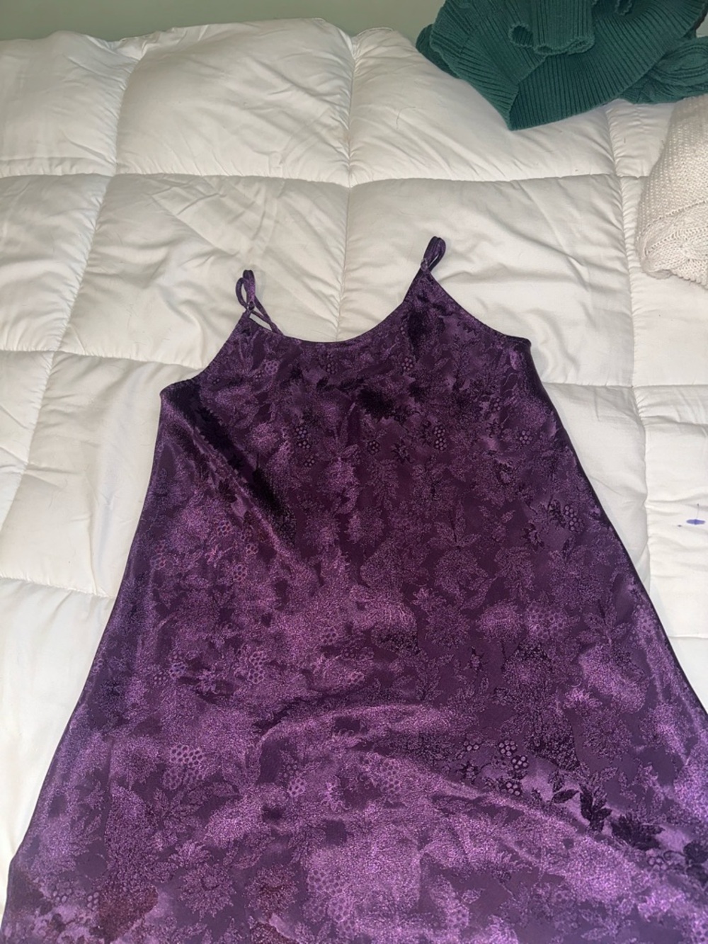 Source Unknown Deep Purple Satin Floral Jacquard Slip Dress